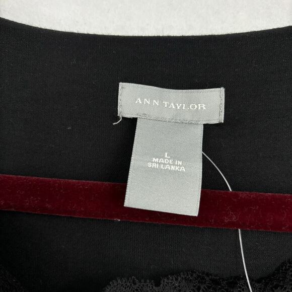 Ann Taylor Drape Neck Sleeveless Top Lace Panel Viscose Blend Black Size L - Picture 5 of 10